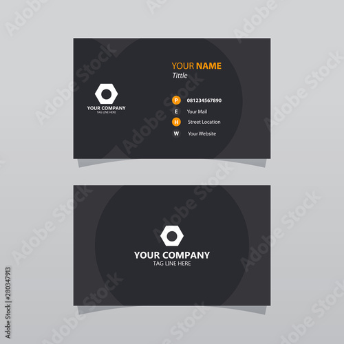 Modern black bussines card template. Elegant composition design with silver effect. Name card easy for printing.