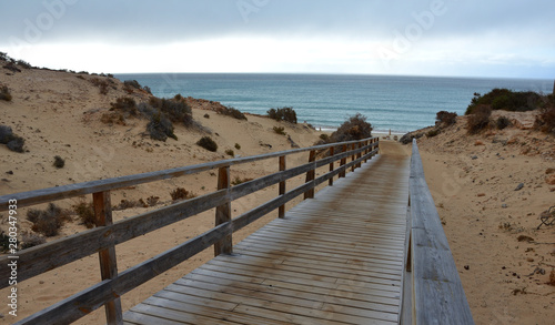 Wooden Foothpath to an Empty Beach in Costa Calma  Fuerteventura
