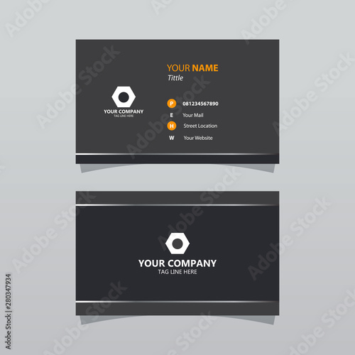 Modern black bussines card template. Elegant composition design with silver effect. Name card easy for printing.