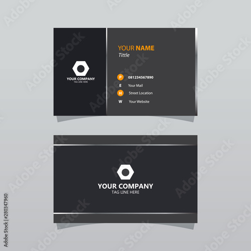 Modern black bussines card template. Elegant composition design with silver effect. Name card easy for printing.