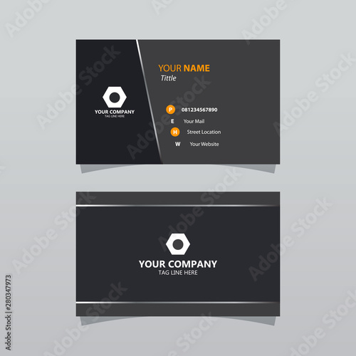 Modern black bussines card template. Elegant composition design with silver effect. Name card easy for printing.