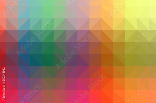 Illustration of abstract Blue, Green, Orange, Pink, Red, Yellow horizontal low poly background. Beautiful polygon design pattern.
