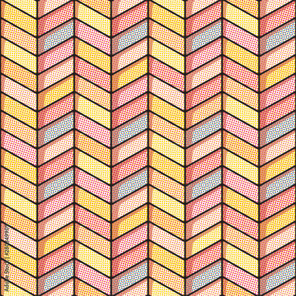 Fototapeta premium Herringbone halftone seamless background in warm tones