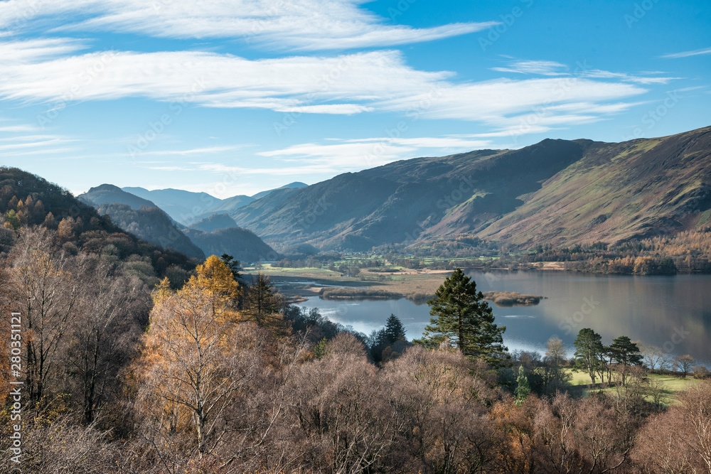 Stunning Autumn Fall landscape image of view from route to Walla Crag near Derwent Water in Lake District