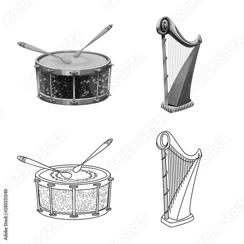 Isolated object of music and tune symbol. Set of music and tool stock symbol for web.
