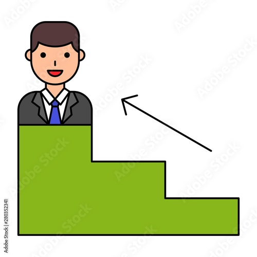 Businessman icon going up the stairs vector, filled style editable outline icon