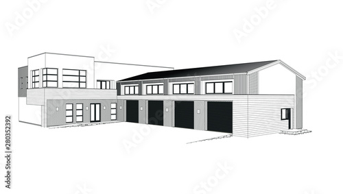 3d automobile repair shop. Architectural blueprint.