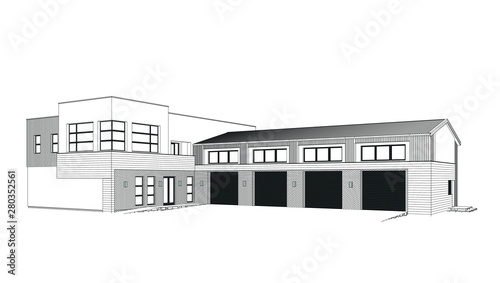 3d automobile repair shop. Architectural blueprint.