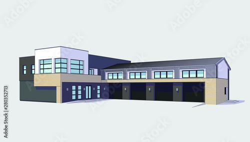 3d automobile repair shop. Architectural blueprint.