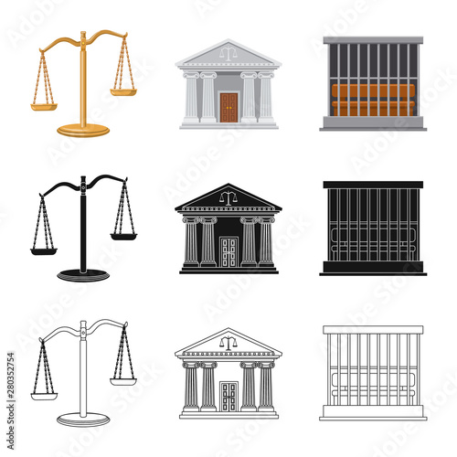 Vector illustration of law and lawyer logo. Set of law and justice vector icon for stock.