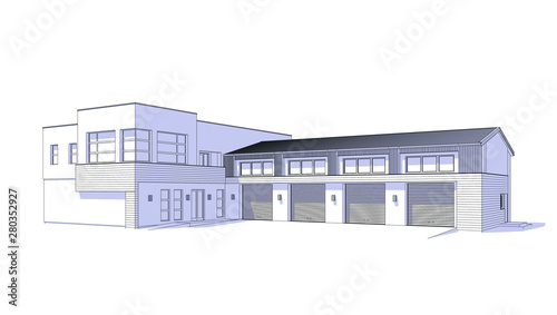 3d automobile repair shop. Architectural blueprint.