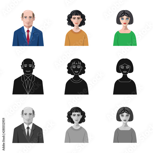 Vector illustration of hairstyle and profession symbol. Collection of hairstyle and character vector icon for stock.