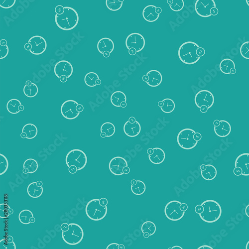 Green Time is money icon isolated seamless pattern on green background. Money is time. Effective time management. Convert time to money. Vector Illustration