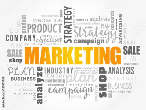 Marketing word cloud collage, business concept background