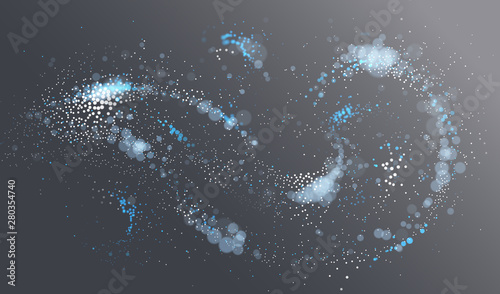 Dotted particle array flowing vector abstract background, life forms bio theme microscopic design, dynamic dots elements in motion.