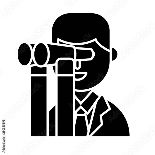 Businessman use binoculars vector illustration, solid style icon