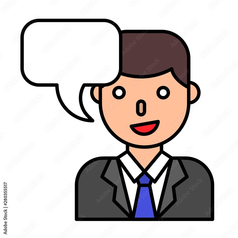 Businessman with bubble talk vector, filled style editable outline icon Businessman with bubble talk vector, filled style editable outline icon