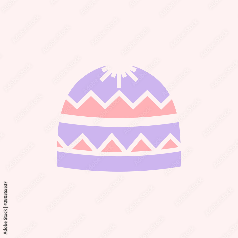 Flat style icon of winter hat with pattern. Vector illustration in pastel colors. Isolated design element. Flat style icon of winter hat with pattern. Vector illustration in pastel colors. Isolated design element.