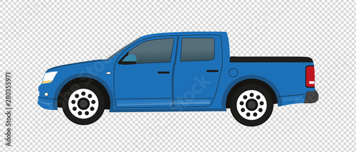 Blue Pickup Truck - Vector Illustration - Isolated On Transparent Background