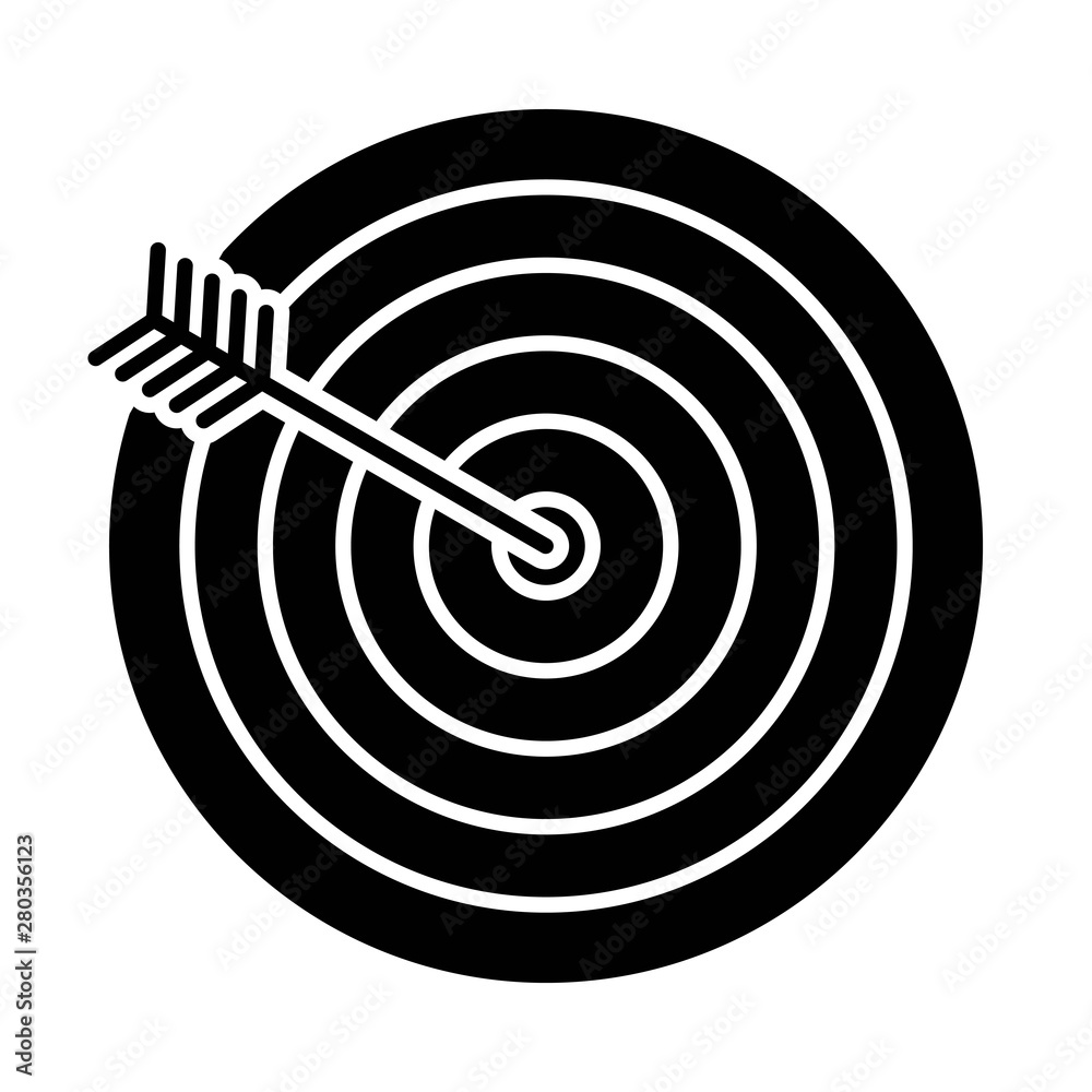 Arrow hitting the center of target vector illustration, solid style icon