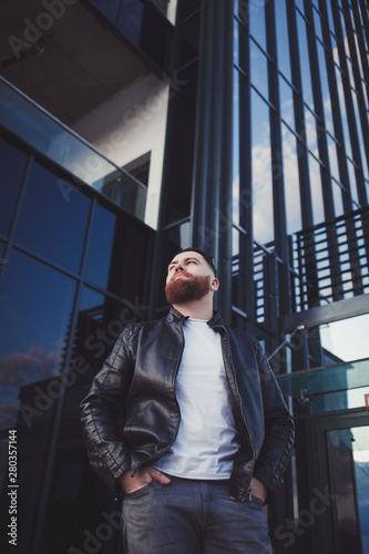 Wallpaper Mural fashion man model wearing leather jacket in city Torontodigital.ca