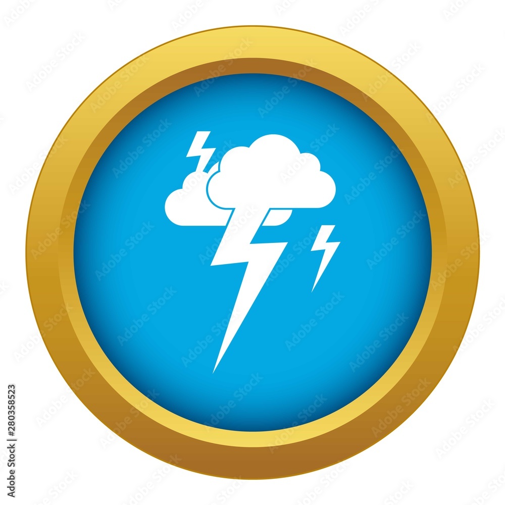 Cloud and lightning icon blue vector isolated on white background for any design Cloud and lightning icon blue vector isolated on white background for any design