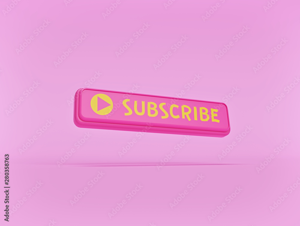 minimal subscribe button for social media on pastel pink background. 3d ...