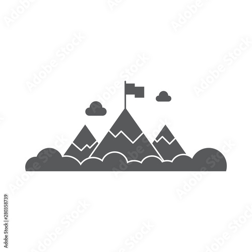 Flag on mountain top vector icon isolated on white background