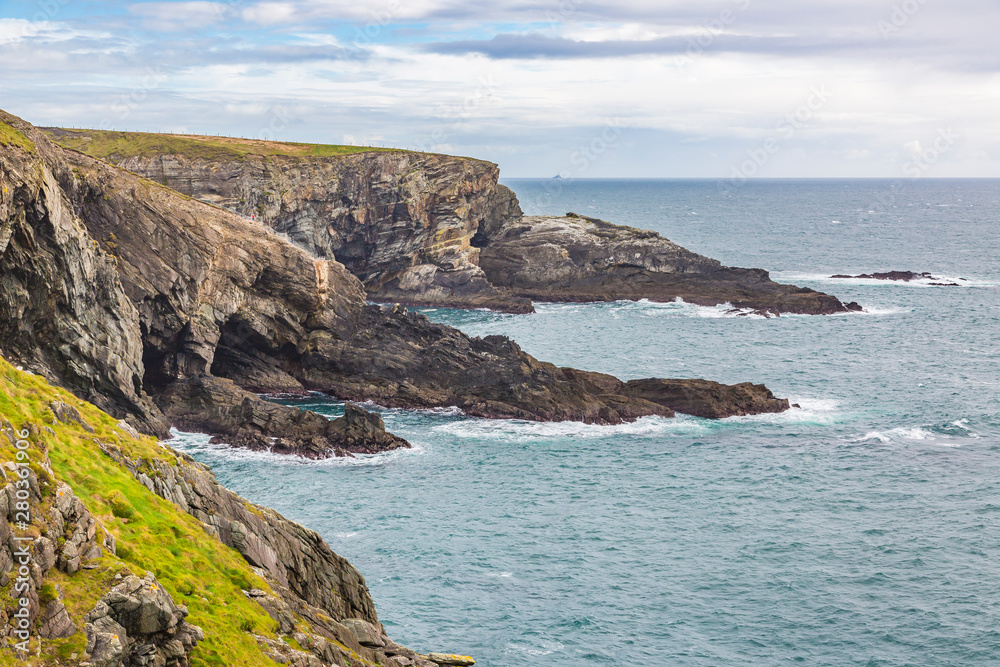 Rough cliff line at Mizen head lighthouse  in southern west Ireland