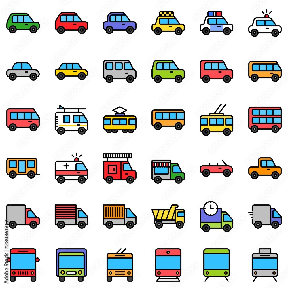transport editable stroke icons vehicle such as police car bus taxi ambulance auto rickshaw flat design transport editable stroke icons vehicle such as police car bus taxi ambulance auto rickshaw flat design
