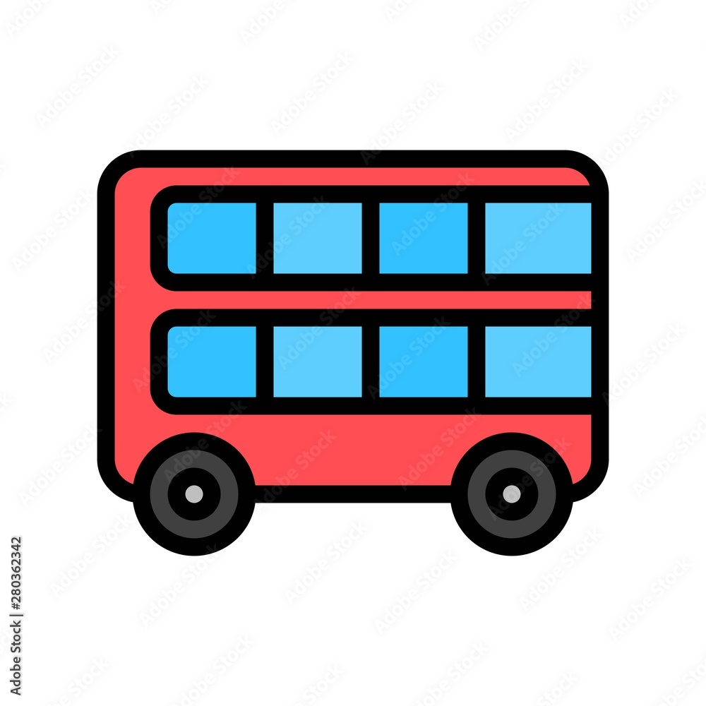 Editable outline icon of double Decker bus in flat design. Stock Vector ...