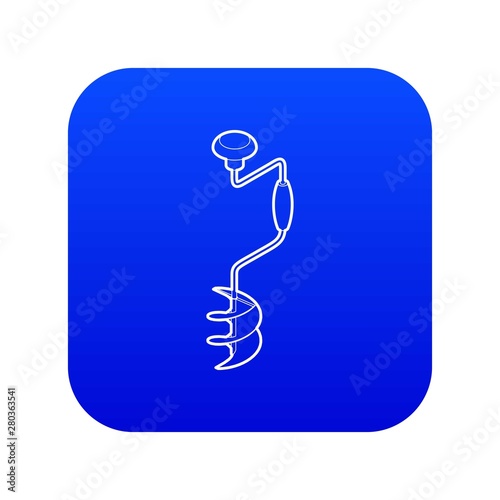 Hand fishing ice drill icon blue vector isolated on white background