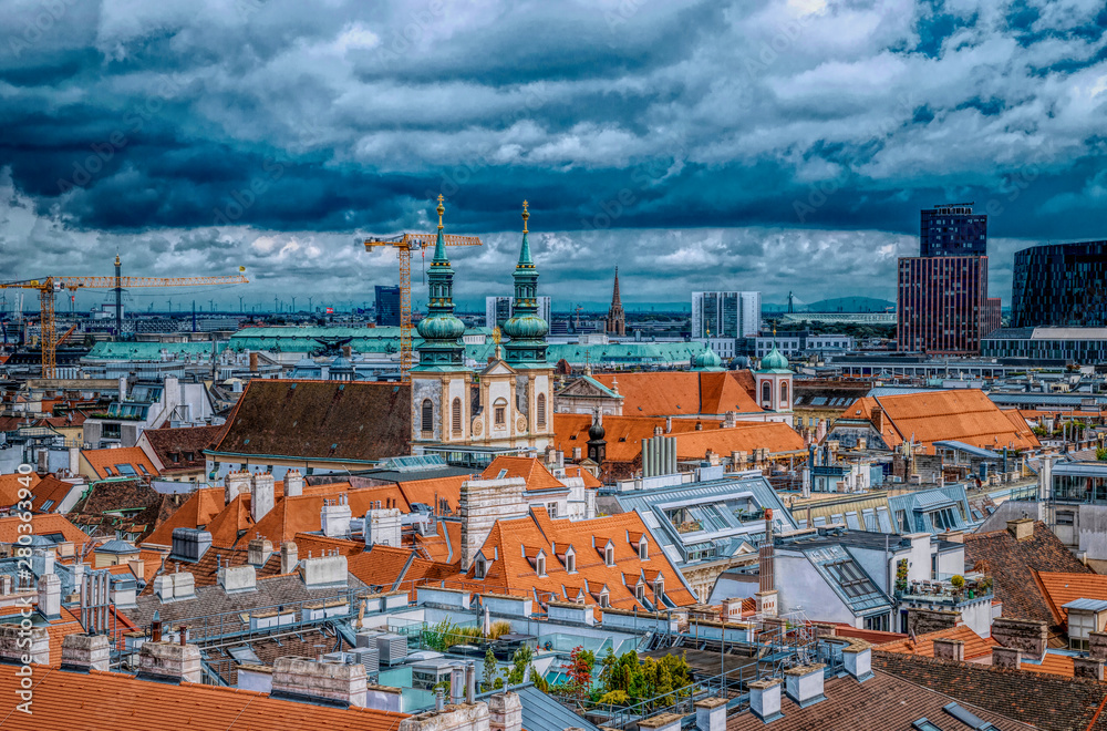 Picturesque panorama of ancient Vienna. View from the spire of Saint Stefan's Cathedral