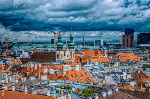 Picturesque panorama of ancient Vienna. View from the spire of Saint Stefan's Cathedral