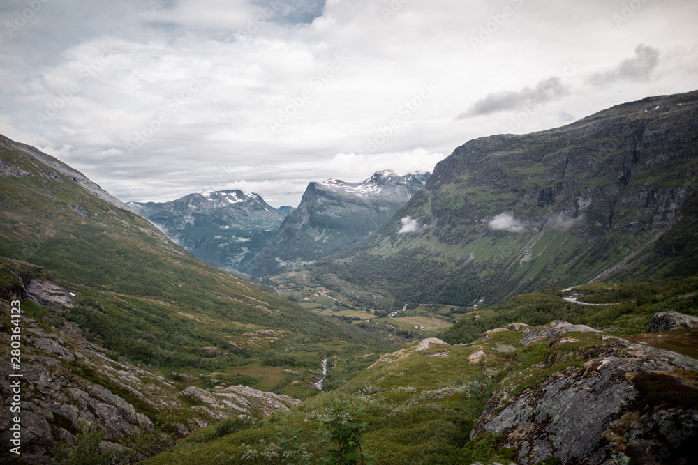 mountain landscape with river in norway