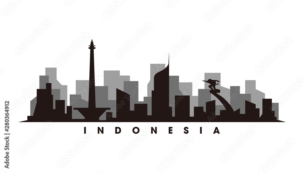 Jakarta skyline and landmarks silhouette vector