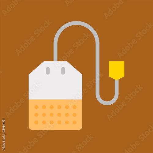 breakfast hot tea bag beverage flat design icon.