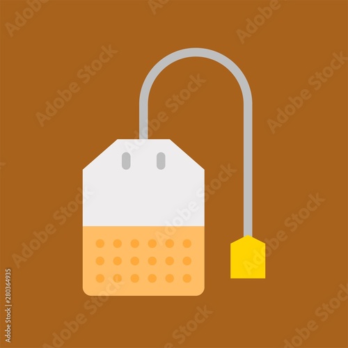 breakfast hot tea bag beverage flat design icon.