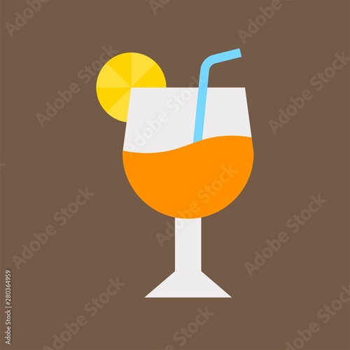 fresh orange juice glass beverage flat design icon.