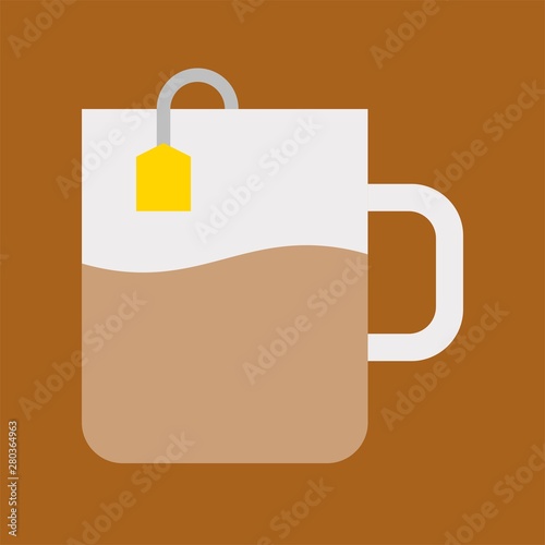 breakfast hot tea bag beverage flat design icon.