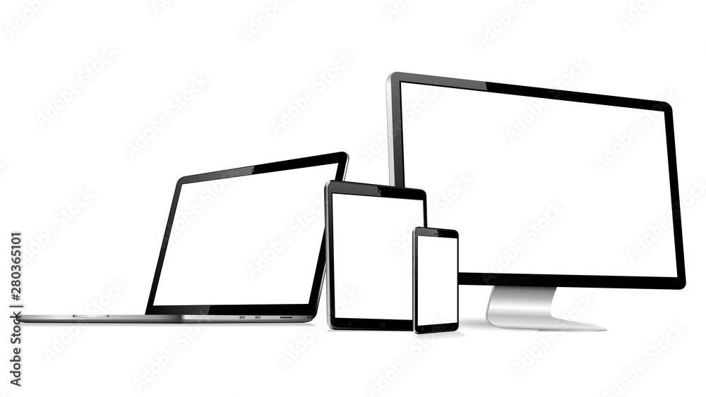 Vecteur Stock Responsive web design computer display with laptop and tablet  pc with mobile phone isolated | Adobe Stock