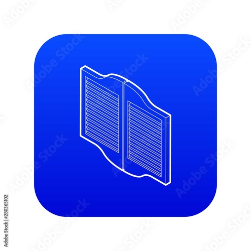 Doors in western saloon icon blue vector isolated on white background