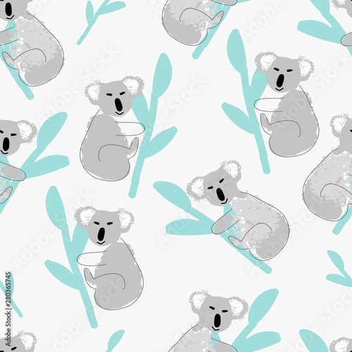 cute cartoon hand drawn childish koala animal seamless pattern background