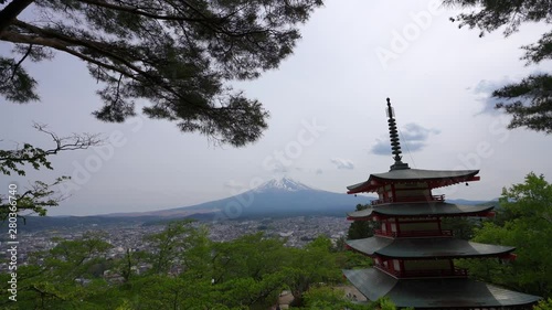 Scenic view of mountains viewpoint at Fuji Mount, Fujisan volcano, Fujiyama, Kitaguchi Hongu Fuji Sengen Jinja Shrine culture temple Tokyo. Japan photo