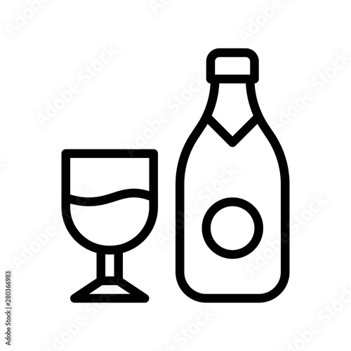 alcohol wine glass and bottle beverage editable outline icon.