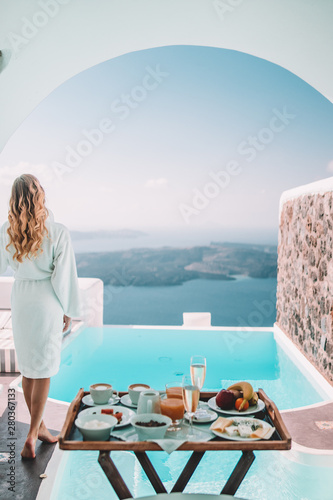 Fototapeta Naklejka Na Ścianę i Meble -  Breakfast time in Santorini in hotel