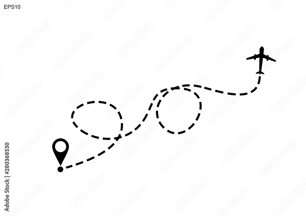 Airplane line path travel vector illustration on white background Airplane line path travel vector illustration on white background