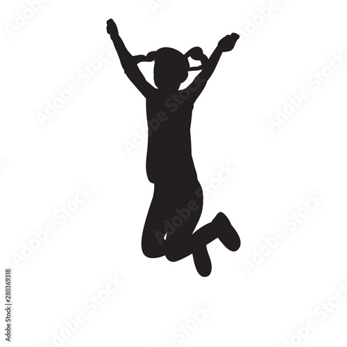 black silhouette child girl rejoices