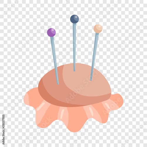 Pincushion with pins icon. Cartoon illustration of pincushion with pins vector icon for web