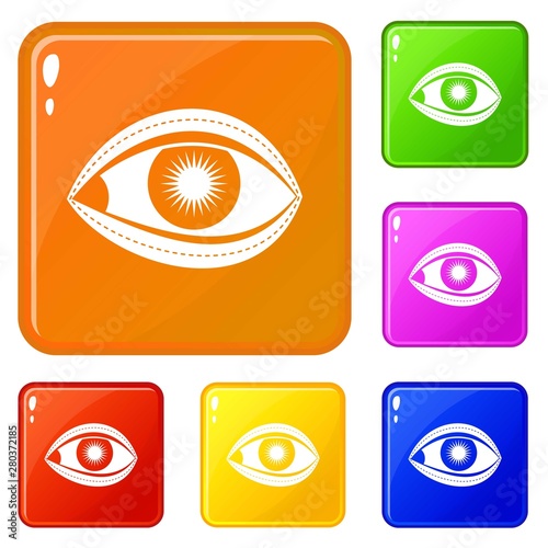 Plastic surgery of eye icons set collection vector 6 color isolated on white background